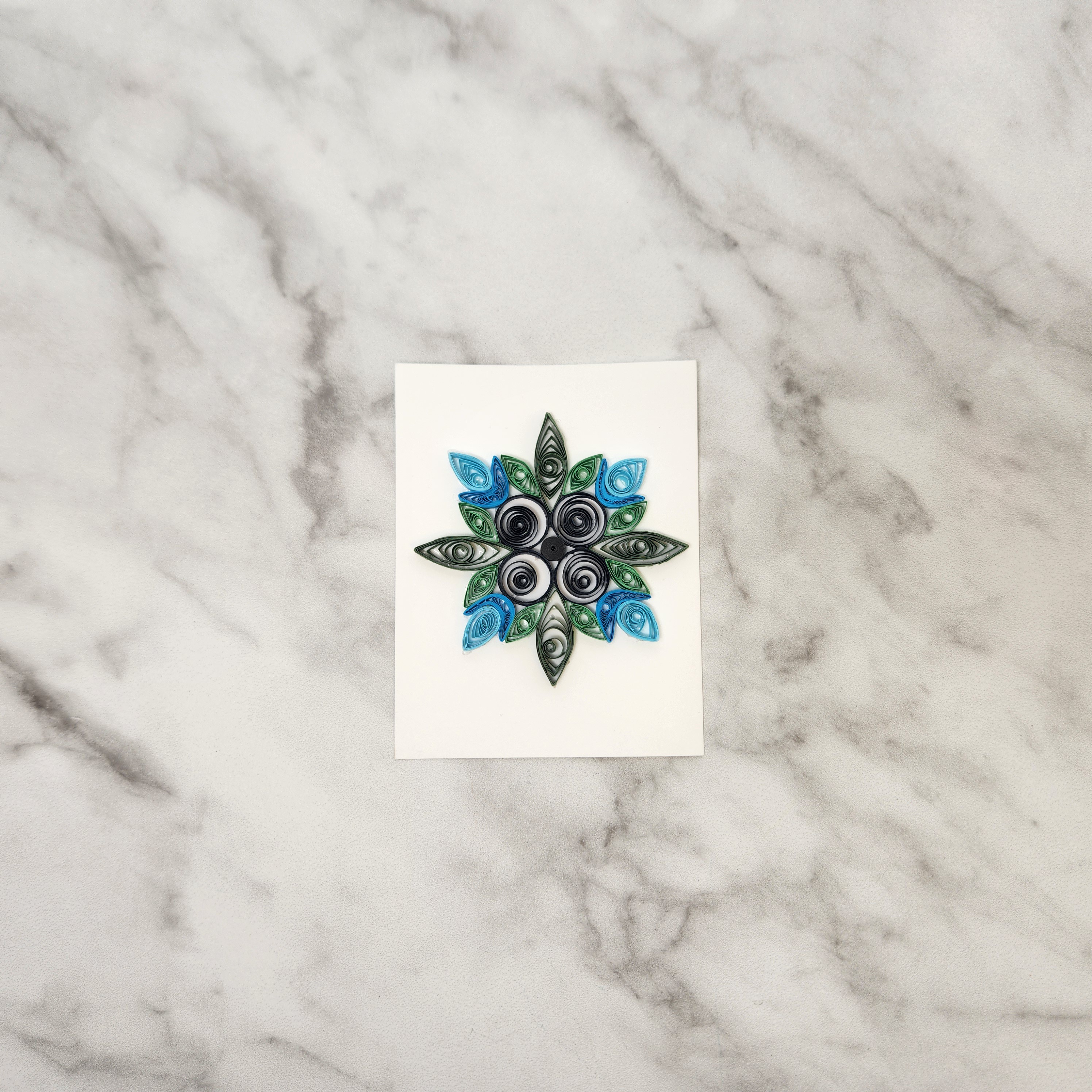 Blue & Green Star Mandala Quilled Greeting Card