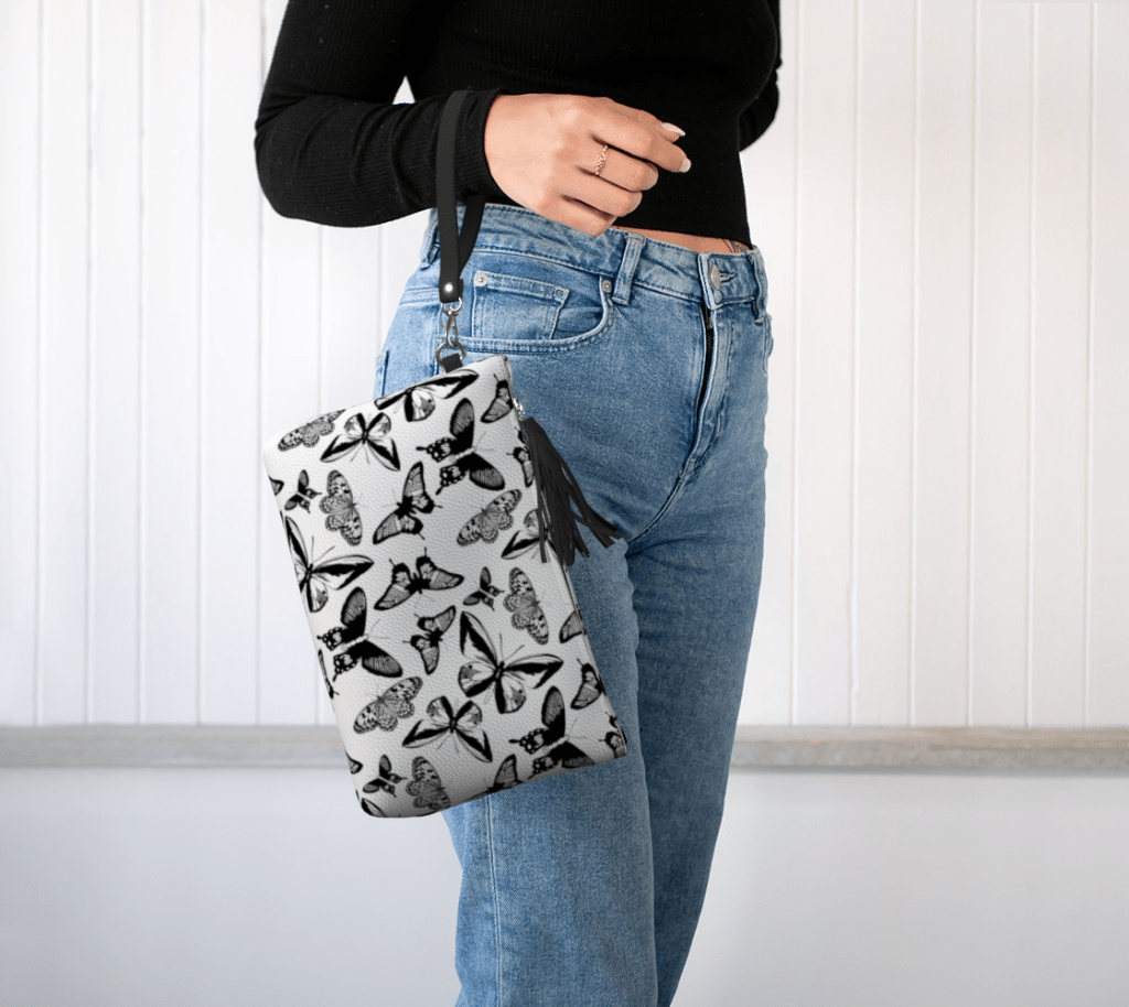 Black Butterfly Vegan Leather Pouch